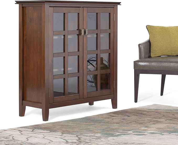 SIMPLIHOME Artisan SOLID WOOD 38 Inch Wide Transitional Medium Storage Cabinet in Russet Brown, For the Living Room, Entryway and Family Room