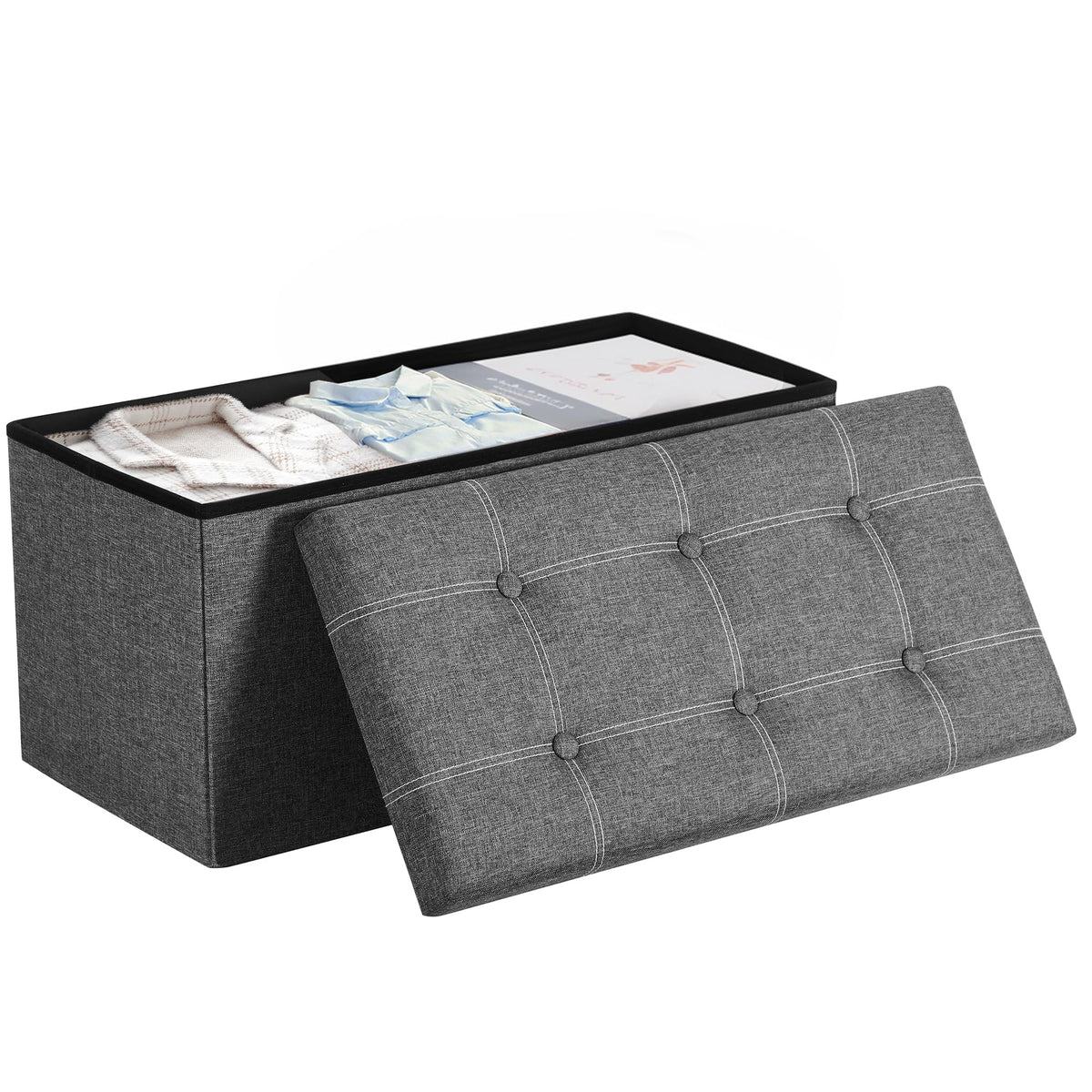 Ottoman Storage Bench (Dark Gray + White / 15"D x 30"W x 15"H (without Flipping Lid))