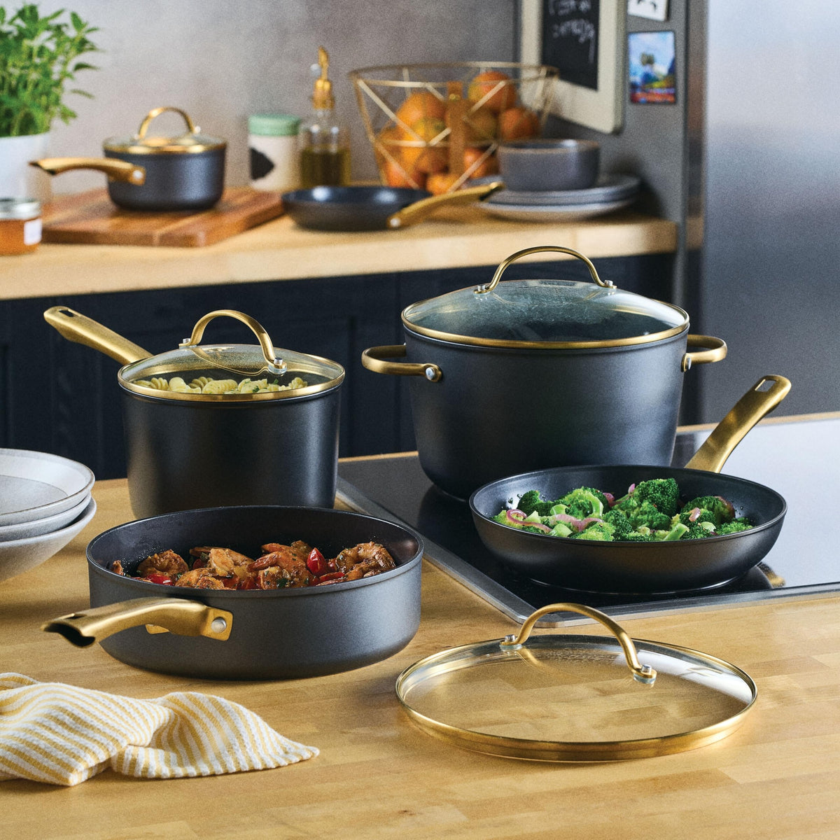 Forged Induction Ceramic Nonstick Cookware Set (Black / Cookware Set (12-Piece))