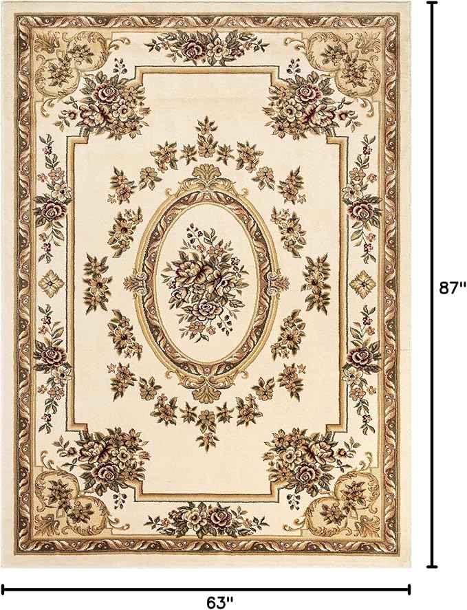 Well Woven Pastoral Medallion Ivory French European Formal Traditional (5'3" x 7'3") Area Rug Easy to Clean Stain/Fade Resistant Shed Free Contemporary Floral Thick Soft Plush Living Dining Room Rug