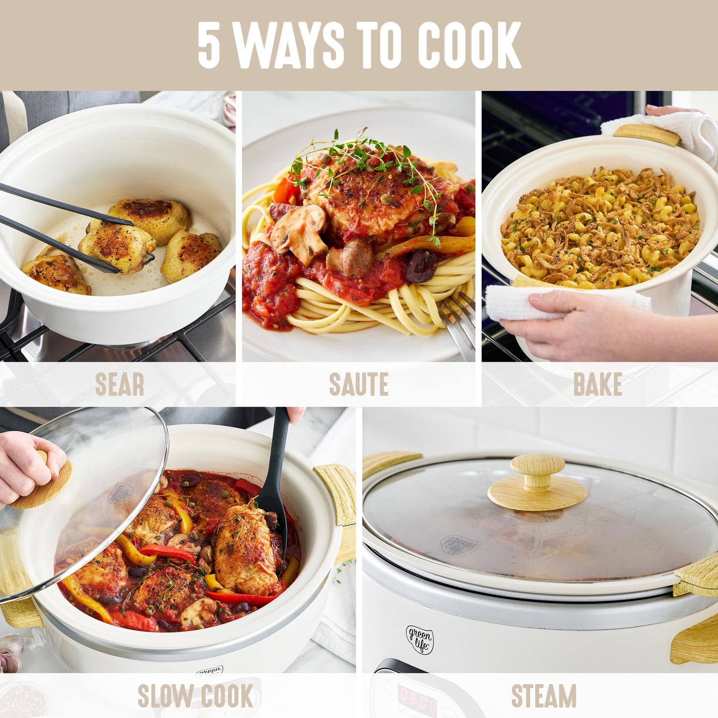 8QT Ceramic Nonstick Slow Cooker (Cream / 8 Quarts)