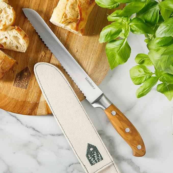 Bloomhouse - Two Time Oprah's Favorite Things Winner - 8-Inch Bread Knife – German Stainless Steel Serrated Blade with Forged Italian Olive Wood Handle, Full Tang Knife for Artisan Bread & Baking