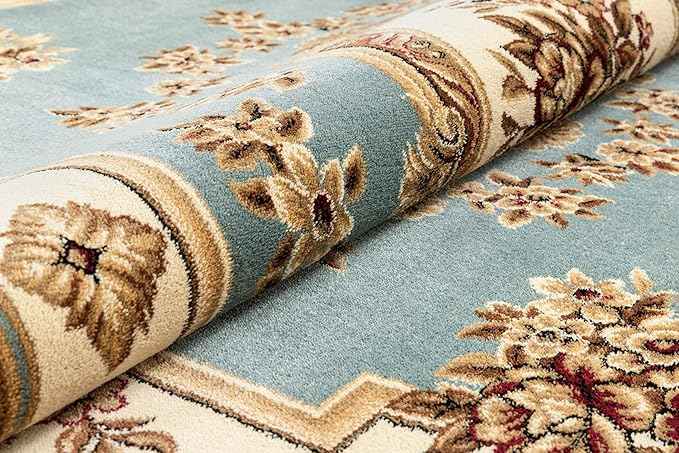 Well Woven Timeless Collection Le Petit Palais Light Blue 5' Foot Round Luxurious Traditional French Medallion Oriental Area Rug Perfect fLiving Room Bedroom Dining Room Easy-to-Clean Durable Design