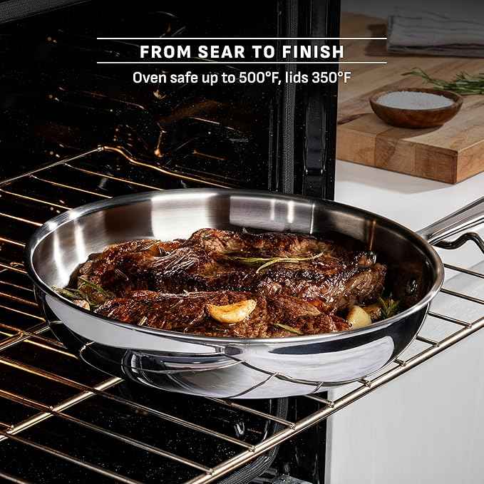 T-Fal Pro Tri-Ply Stainless Steel Fry Pan 10 Inch Induction Cookware, Oven Safe 500F, Fast & Even Heat, Professional Quality & Durability, Frying Pan, Skillet, Cookware, Silver