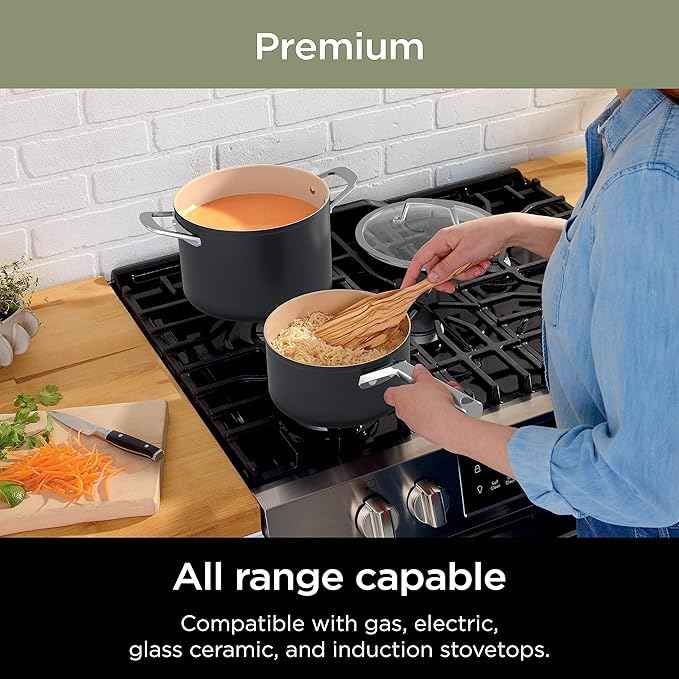 Ninja Pots and Pans Set Non Stick | Extended Life Premium Ceramic Cookware Set | 9-Piece Nonstick | PTFE Free | Oven Safe to 550°F | Induction Compatible | Frying Pan x3 | Cooking Pot x3 | CW99009