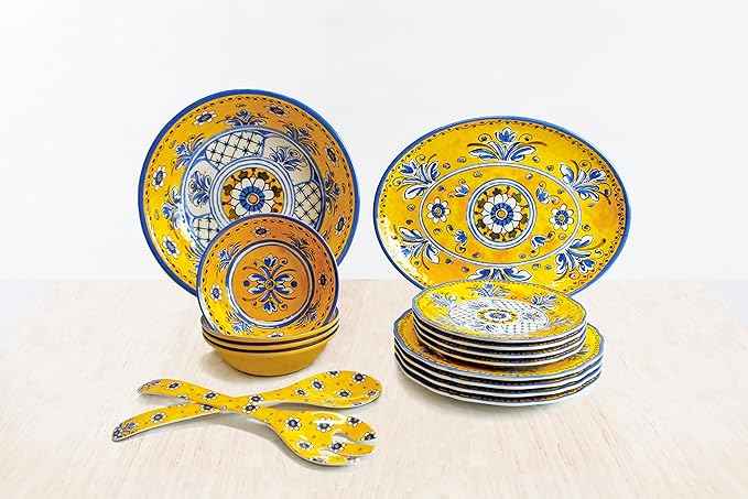 Le Cadeaux Luxury 16 Piece Melamine Dinnerware Set, Service for 4 (Benidorm)