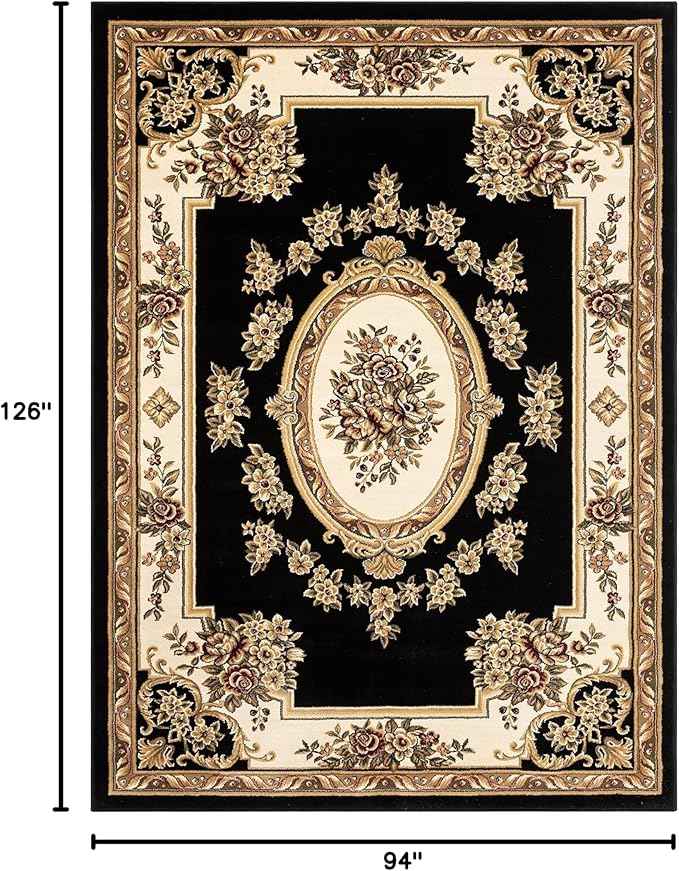 Pastoral Medallion Black French European Formal Traditional 8x11 8x10 (7'10" x 10'6") Area Rug Easy to Clean Stain / Fade Resistant Contemporary Floral Thick Soft Plush Living Dining Room Rug