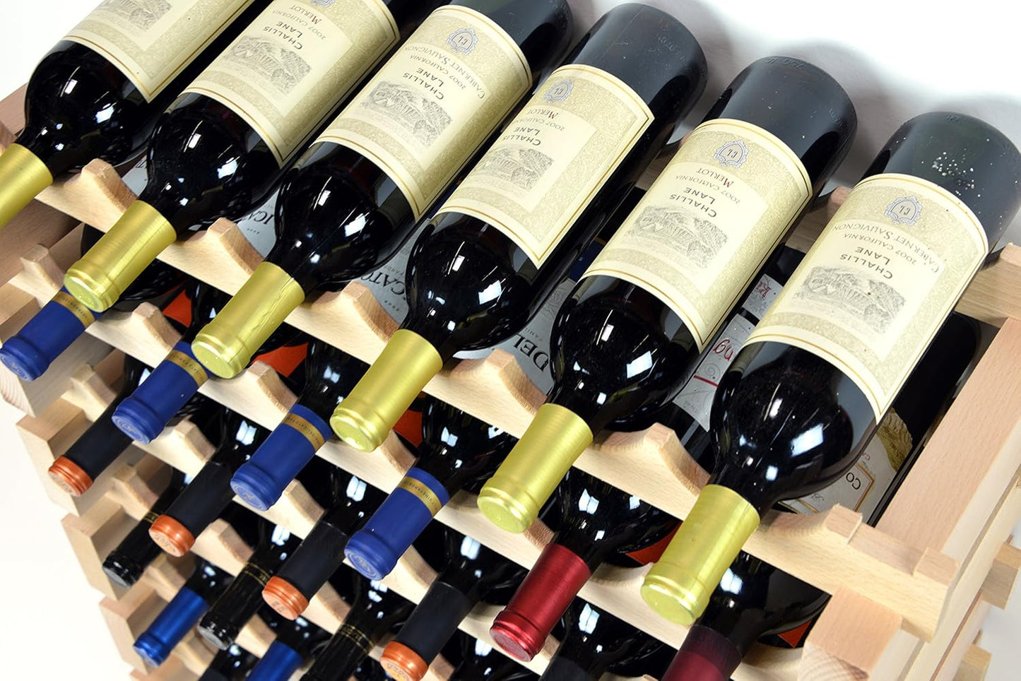 sfDisplay.com,LLC. Modular Wine Rack Beechwood 32-96 Bottle Capacity 8 Bottles Across up to 12 Rows Newest Improved Model (64 Bottles - 8 Rows)