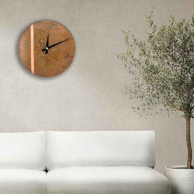 Handmade Copper Wall Clock Artisan Touch in Every Piece - Tree of Time Wall Decor Copper Clock for Living Room, Office, Kitchen & Bedroom (Rusty Line, 11)