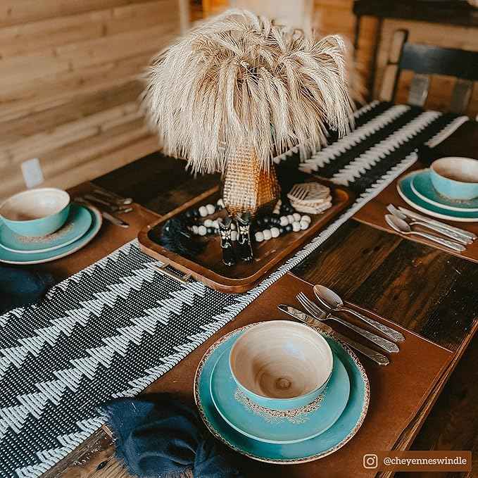 Paseo Road Patina Turquoise 16 Piece Ceramic Southwestern Rustic Cabin Dinnerware Set with Plates, Bowls and Mugs