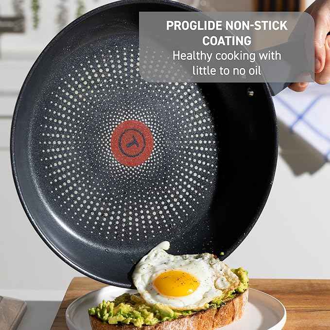T-fal Essentials Stainless Steel Fry Pan w/Non Stick Coating 10.5 Inch, Induction Compatible, Oven Safe 350F, Heat Indicator, Nonstick Frying Pan, Versatile Skillet, Dishwasher Safe, Silver/Blue
