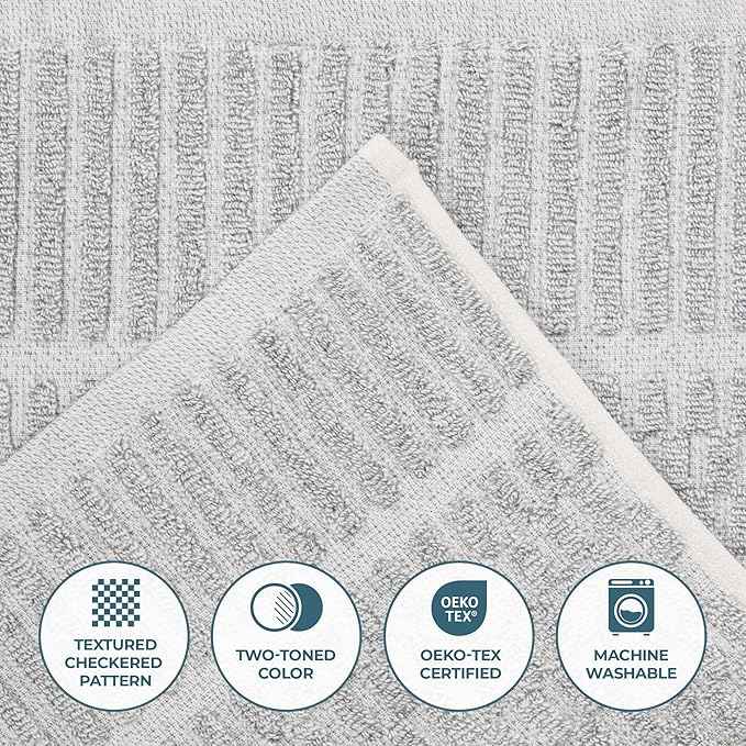 Superior Juno Viscose Cotton Blend Medium Weight Towels, for Bathroom, Shower, Spa, Plush, Quick Dry, Ultra-Soft Towels, Bath Essentials, Border Detail, 6 Piece Assorted Towel Set, Platinum