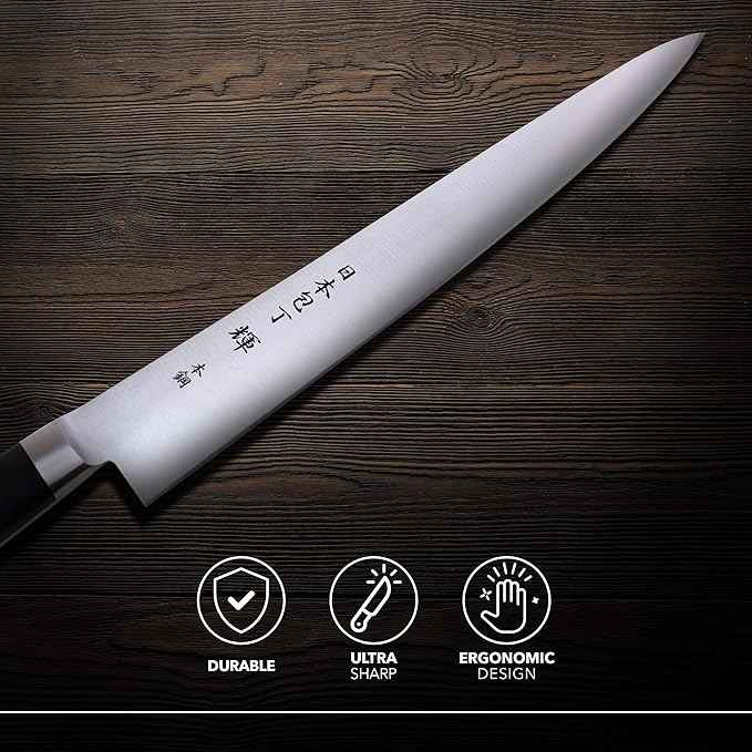Kagayaki CarboNext Japanese Chef’s Knife, KC-10ES Professional Sujihiki Knife, High Carbon Tool Steel Pro Kitchen Knife with Ergonomic Pakka Wood Handle, 11.8 inch