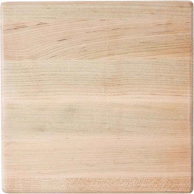 John Boos B Series Square Wooden Maple Cutting Board 9”x9” – 1.5” Thick, 3.7-lb Non-Reversible Butcher Block with Wood Bun Feet & Edge-Grain