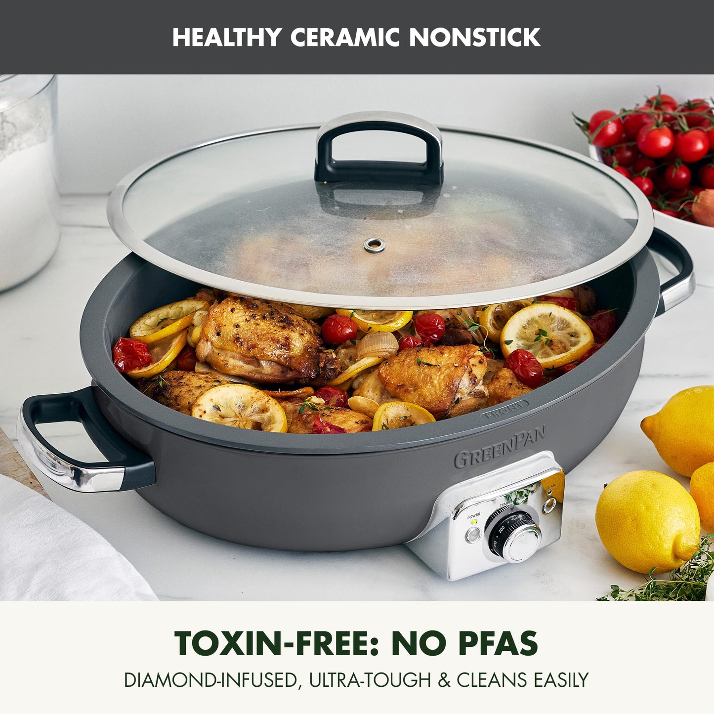 Elite 5.5QT Electric Oval Skillet (5.5 Quarts / Gray)