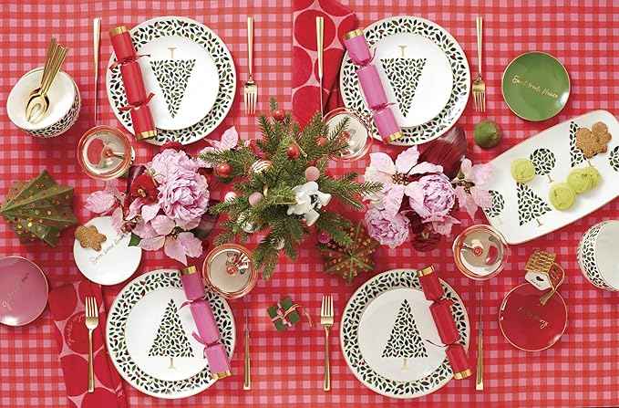 kate spade new york Evergreen 12-Piece Dinnerware Set, 12 Count, Ivory, Christmas Dinnerware Set, Holiday Hosting
