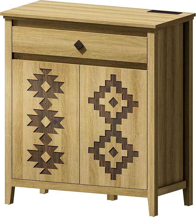 32'' Buffet Cabinet with Storage, Sideboard Cabinet with Drawer and Adjustable Shelf, Modern Accent Storage for Kitchen, Living Room, Entryway, Natural