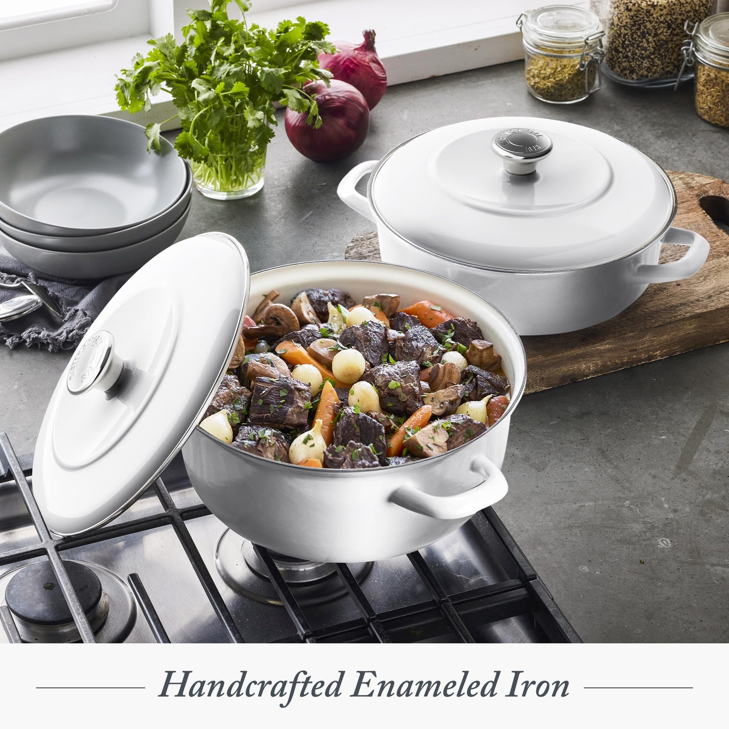 3.7QT & 5.5QT Dutch Ovens with Lids (Gray)