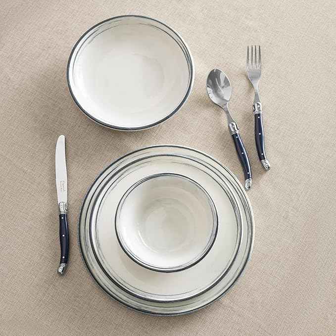 French Home 12-Piece Dinnerware Set – Water's Edge Porcelain Plates and Bowls – Elegant, Lead-Free Stoneware Set for Everyday Use