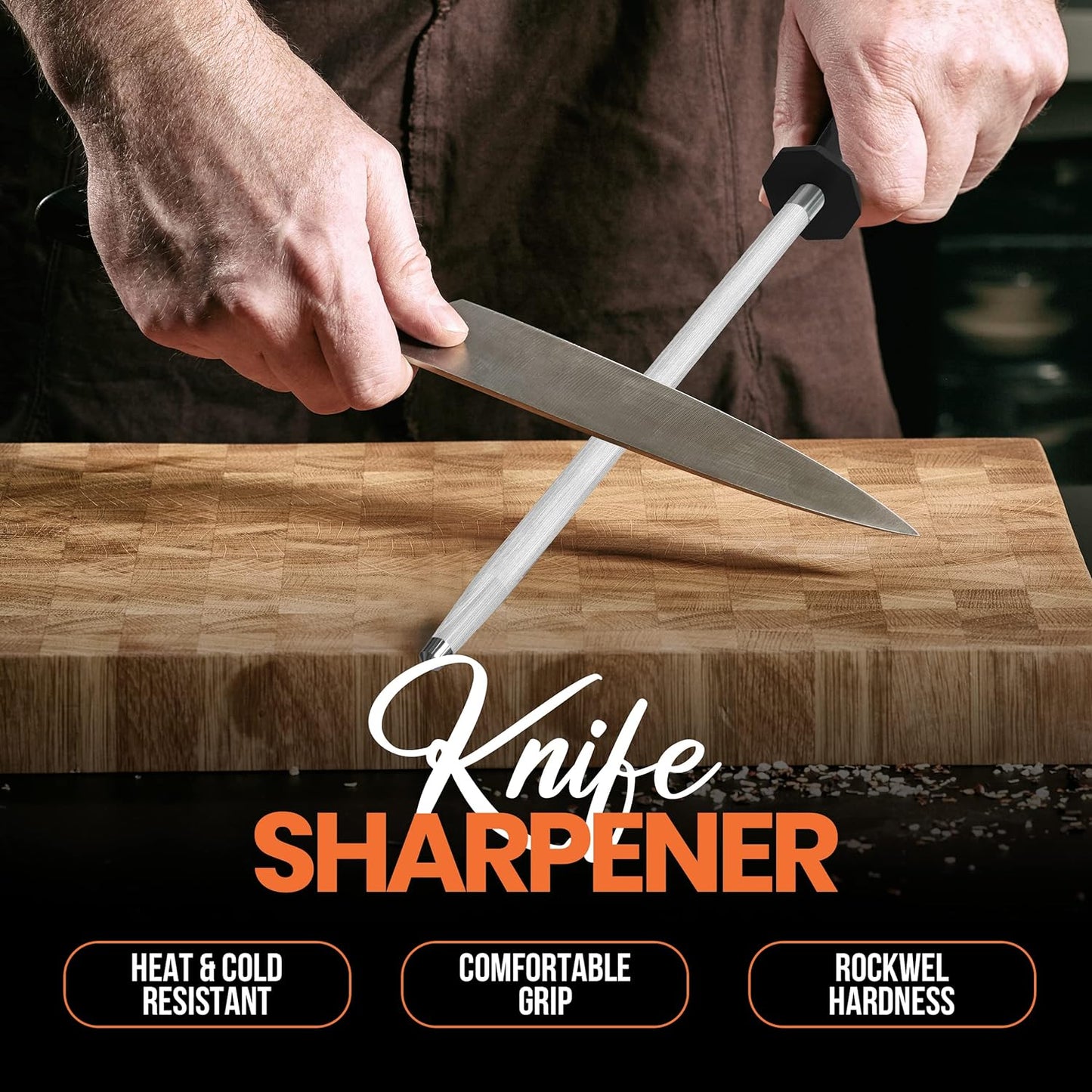 Utopia Kitchen 08 Inch Honing Steel Knife Sharpening Steel Sharpening Rod Black