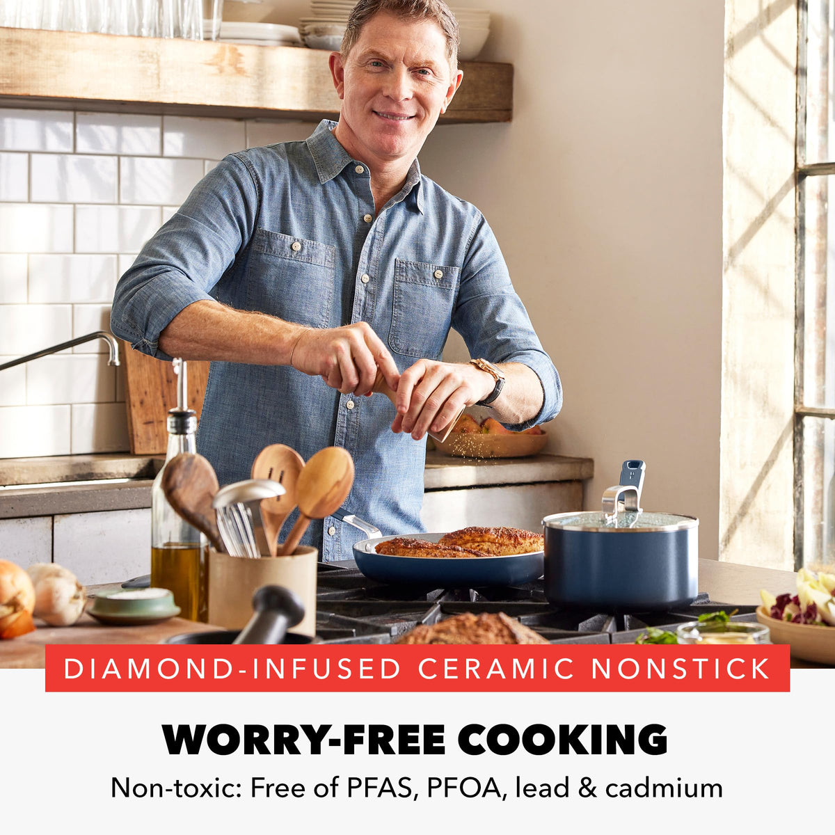 X Bobby Flay 16 Piece Ceramic Nonstick Cookware Set (16 Piece Cookware Set / Navy Blue)