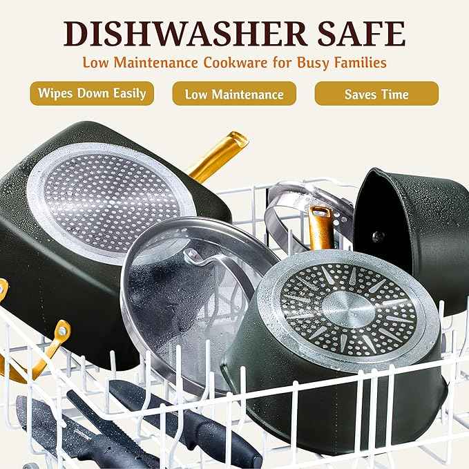 GRANITESTONE 14pcs Induction Pots and Pans Set Non Stick Cookware Set with 3 Utensils, Premium Chef Quality Forged Hard Anodized Exterior with Armor Max Coating Lasts 8x Longer, Oven & Dishwasher Safe
