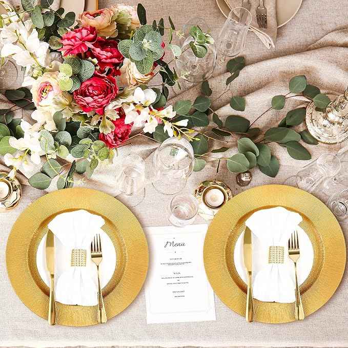 Tanlade 50 Pcs Gold Charger Plates Bulk, 13" Round Plastic Dinner Charger Plate, Shiny Golden Table Chargers Serving Plates Catering Tabletop for Thanksgiving Halloween Christmas Wedding Party Decor