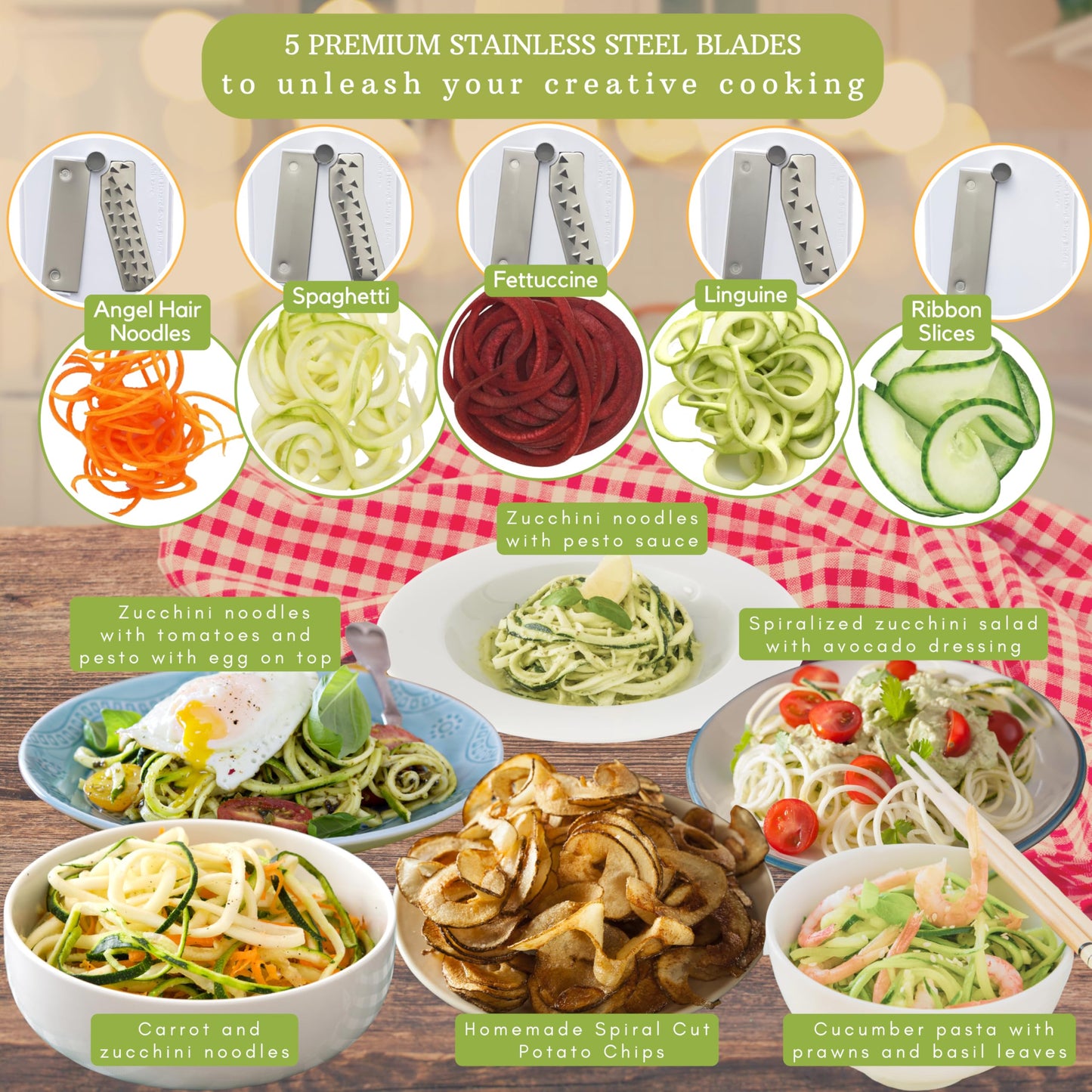5 Blade Vegetable Spiralizer & Veggie Noodle Maker (White ( 5 Blades ))