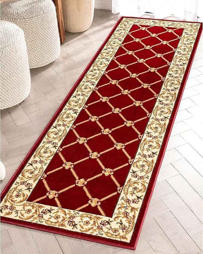 Patrician Trellis Red French European Formal Traditional 2x7 (2'3" X 7'3") Runner Rug Stain/Fade Resistant Contemporary Floral Thick Soft Plush Hallway Entryway Living Dining Room Area Rug