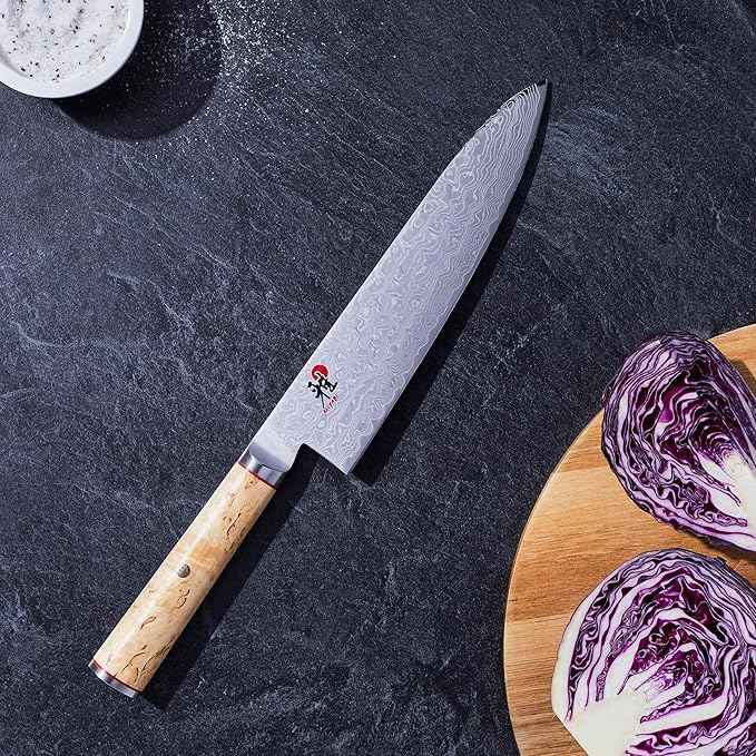 Miyabi Birchwood SG2 Japanese Chef's Knife, 8-inch, Chef's Kitchen Knife, Karelian Birch Handle, 100-layer flower Damascus pattern, Handcrafted in Seki, Japan