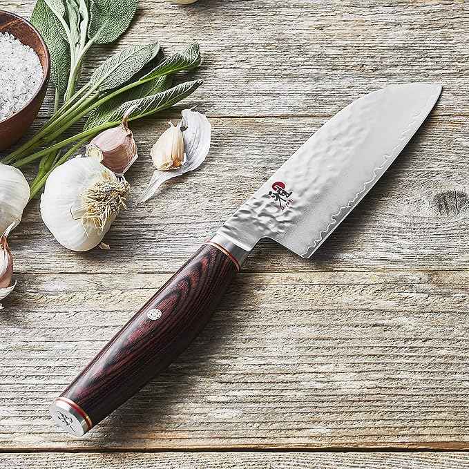 Miyabi Artisan Japanese Santoku Knife, 5,5-inch, Fine Edge Kitchen Knife, 63 Rockwell hardness, D-shaped, Rosewood Pakkawood handle, Handcrafted in Seki, Japan