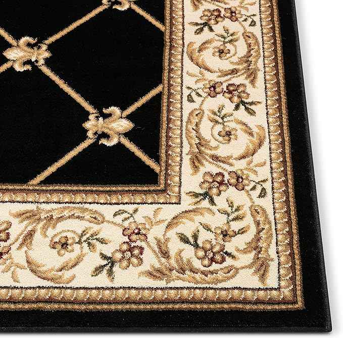 Patrician Trellis Black French European Formal Traditional (5'3" x 7'3") Area Rug Stain Fade Resistant Shed Free Modern Contemporary Floral Transitional Thick Soft Plush Living Dining Room Rug