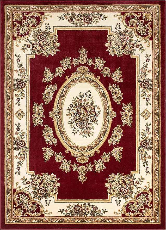 Well Woven Pastoral Medallion Red French European Formal Traditional Area Rug (7'10" x 10'6") Contemporary Floral Thick Soft Plush Living Dining Room Rug