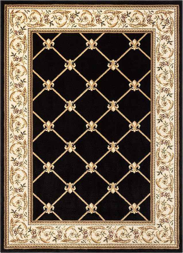 Patrician Trellis Black French European Formal Traditional (5'3" x 7'3") Area Rug Stain Fade Resistant Shed Free Modern Contemporary Floral Transitional Thick Soft Plush Living Dining Room Rug