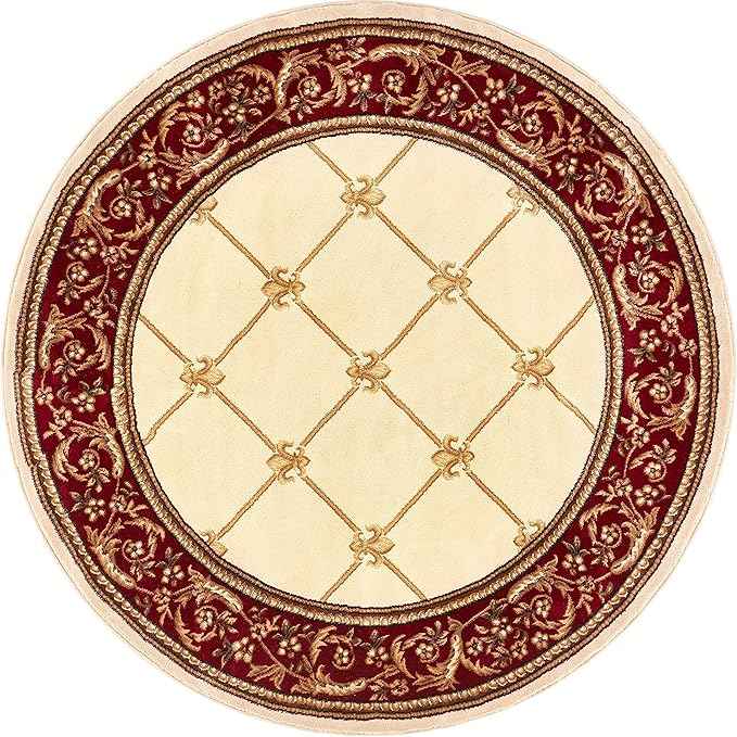 Well Woven Timeless Collection Fleur De Lis Ivory 8' Foot Round Luxurious Traditional French Aubusson Oriental Area Rug Perfect for Living Room Bedroom or Dining Room Easy-to-Clean Durable Design
