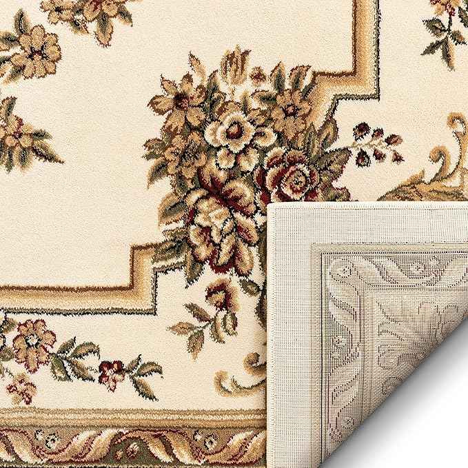 Pastoral Medallion Ivory French European Formal Traditional (7'10" x 10'6") Area Rug Easy to Clean Stain Fade Resistant Shed Free Contemporary Floral Thick Soft Plush Living Dining Room Rug