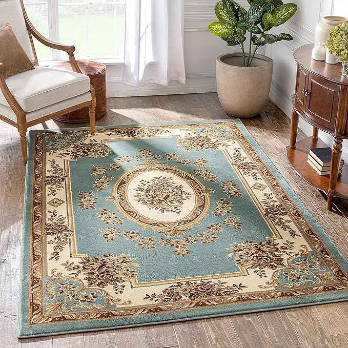 Well Woven Timeless Collection Le Petit Palais Light Blue 6x9 Luxurious Traditional French Medallion Oriental Area Rug Perfect for Living Room Bedroom or Dining Room Easy-to-Clean Durable Design