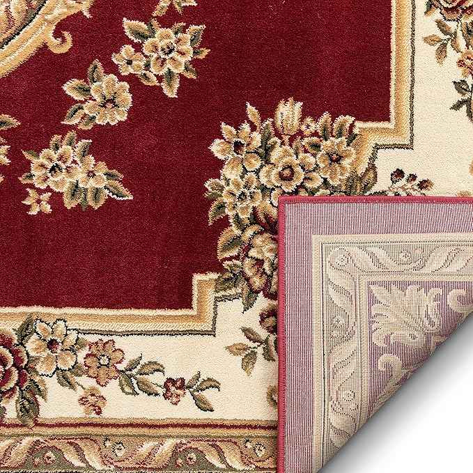 Pastoral Medallion Red French European Formal Traditional Area Rug (5'3" x 7'3") Easy to Clean Stain Fade Resistant Shed Free Modern Contemporary Floral Thick Soft Plush Living Dining Room Rug