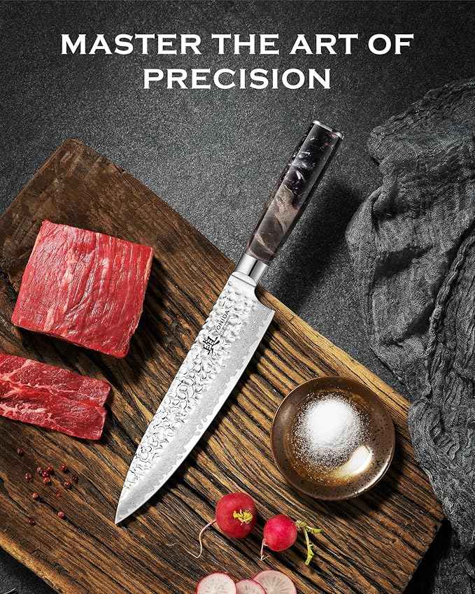 Japanese Chef Knife, 67-Layer Damascus Steel 8.1 Inch Kitchen Knife with AUS-10 Core, Professional Hand Forged Gyuto Knife with Gift Box, Ergonomic Handle, Ideal Valentine's Day Gifts for Men Women