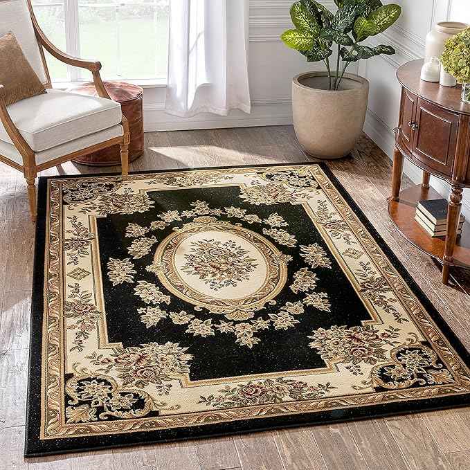 Well Woven Pastoral Medallion Black French European Formal Traditional Area Rug (5'3" x 7'3") Easy to Clean Stain/Fade Resistant Modern Contemporary Floral Thick Soft Plush Living Dining Room Rug