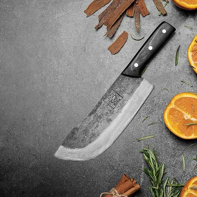 COOLINA Daozi Forged Cleaver Butcher Knife, 7.9-in High Carbon Steel Blade, Handmade Chinese Traditional Knife, Best for Chopping, Slicing, Cutting Meat