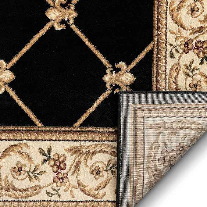 Patrician Trellis Black French European Formal Traditional (5'3" x 7'3") Area Rug Stain Fade Resistant Shed Free Modern Contemporary Floral Transitional Thick Soft Plush Living Dining Room Rug