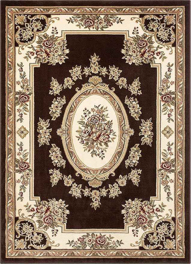 Pastoral Medallion Brown French (7'10'' x 10'6") Area Rug European Floral Formal Traditional Area Rug Easy Clean Shed Free Modern Classic Contemporary Thick Soft Plush Living Dining Room Rug