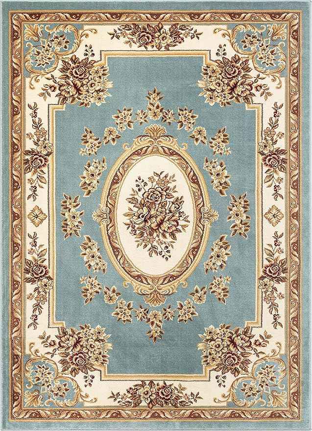 Well Woven Timeless Collection Le Petit Palais Light Blue 5x7 Luxurious Traditional French Medallion Oriental Area Rug Perfect for Living Room Bedroom or Dining Room Easy-to-Clean Durable Design