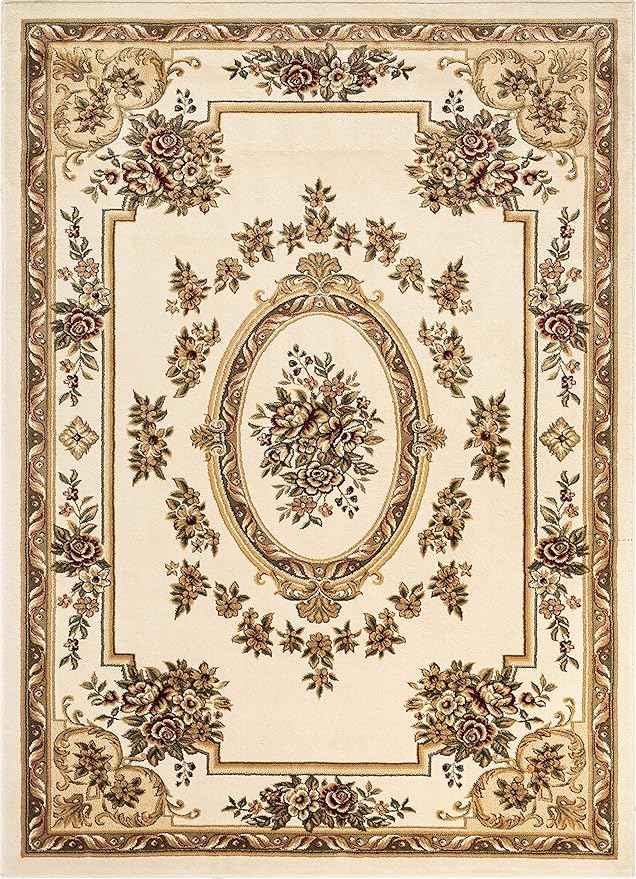 Well Woven Pastoral Medallion Ivory French European Formal Traditional (5'3" x 7'3") Area Rug Easy to Clean Stain/Fade Resistant Shed Free Contemporary Floral Thick Soft Plush Living Dining Room Rug