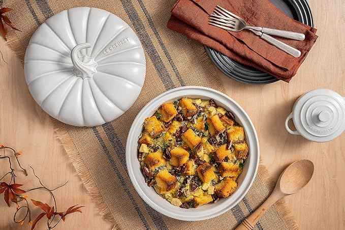 Le Creuset Stoneware Figural Pumpkin Baker with Lid, 9", White