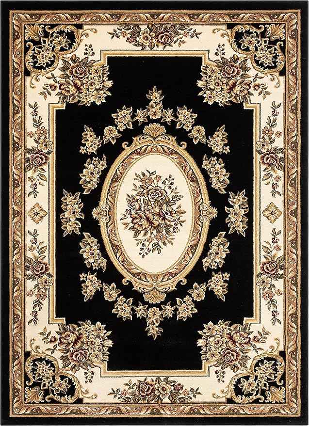 Pastoral Medallion Black French European Formal Traditional 8x11 8x10 (7'10" x 10'6") Area Rug Easy to Clean Stain / Fade Resistant Contemporary Floral Thick Soft Plush Living Dining Room Rug