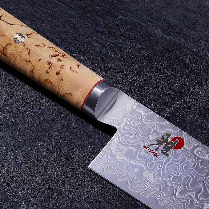 Miyabi Birchwood SG2 Japanese Santoku Knife, 7-inch, All-rounder Kitchen Knife, Karelian Birch Handle, 100-layer flower Damascus pattern, Handcrafted in Seki, Japan