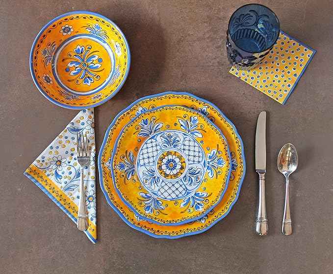 Le Cadeaux 18 Piece Luxury Melamine Dinnerware Set, Service for 6 (Benidorm)