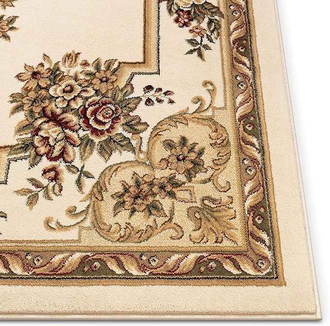 Pastoral Medallion Ivory French European Formal Traditional (7'10" x 10'6") Area Rug Easy to Clean Stain Fade Resistant Shed Free Contemporary Floral Thick Soft Plush Living Dining Room Rug